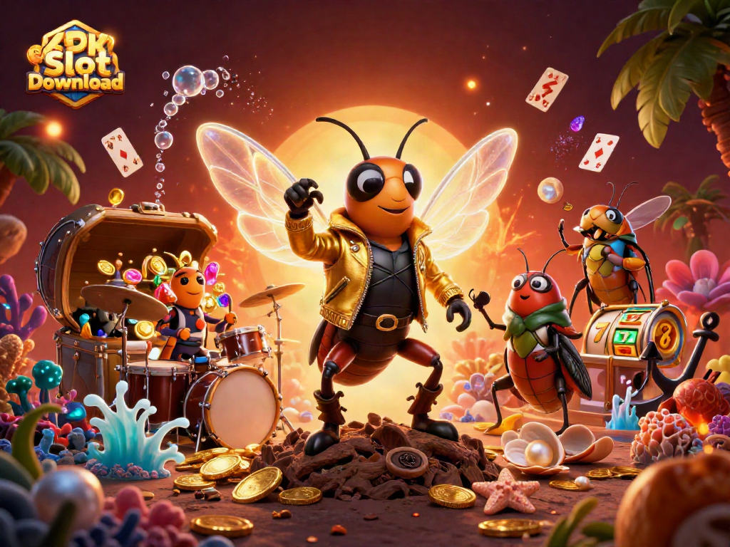 Spin to win with APK Slot Download amidst vibrant 3D casino characters and rich gaming elements.