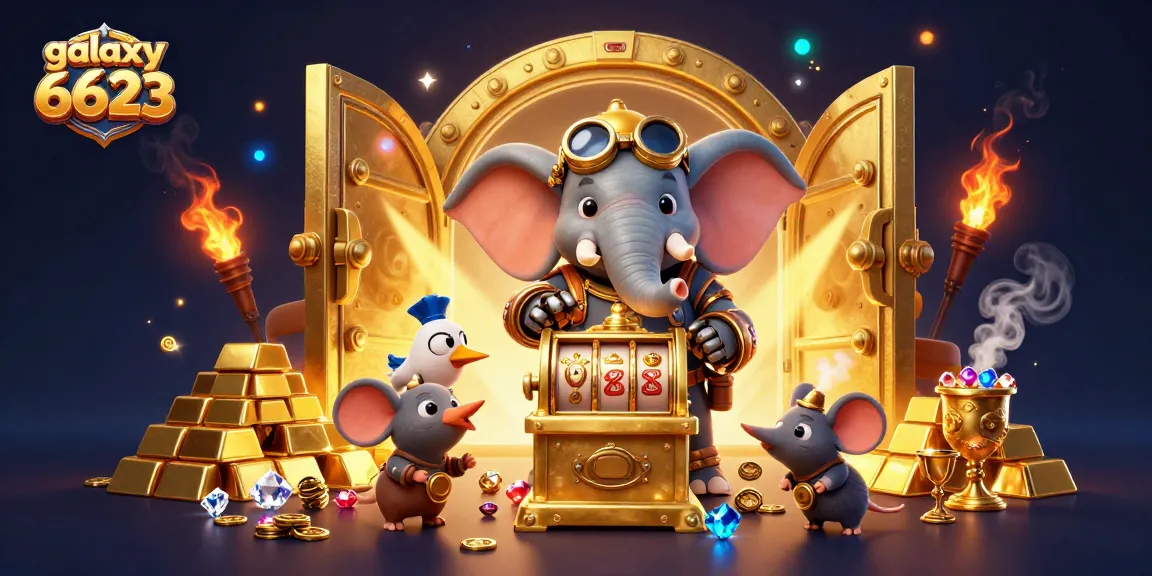 Play lucky slots and win at galaxy 6623 with vibrant 3D casino characters and treasures.