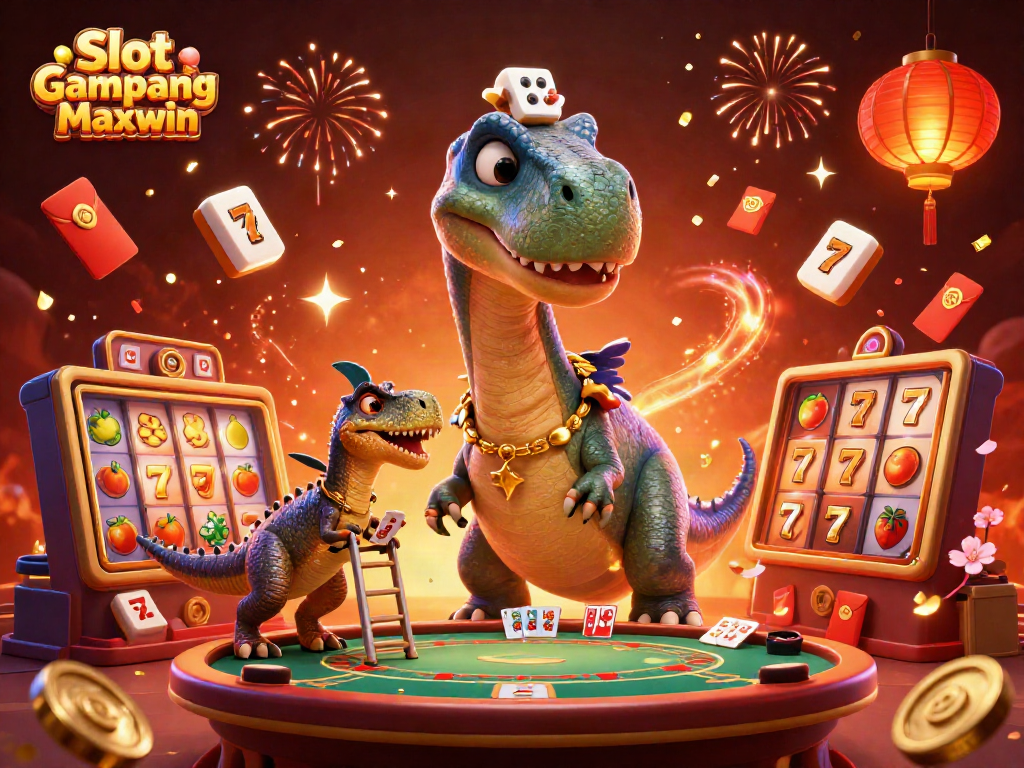Engage in thrilling Slot Gampang Maxwin adventures with vibrant 3D cartoon characters in a lively casino scene.