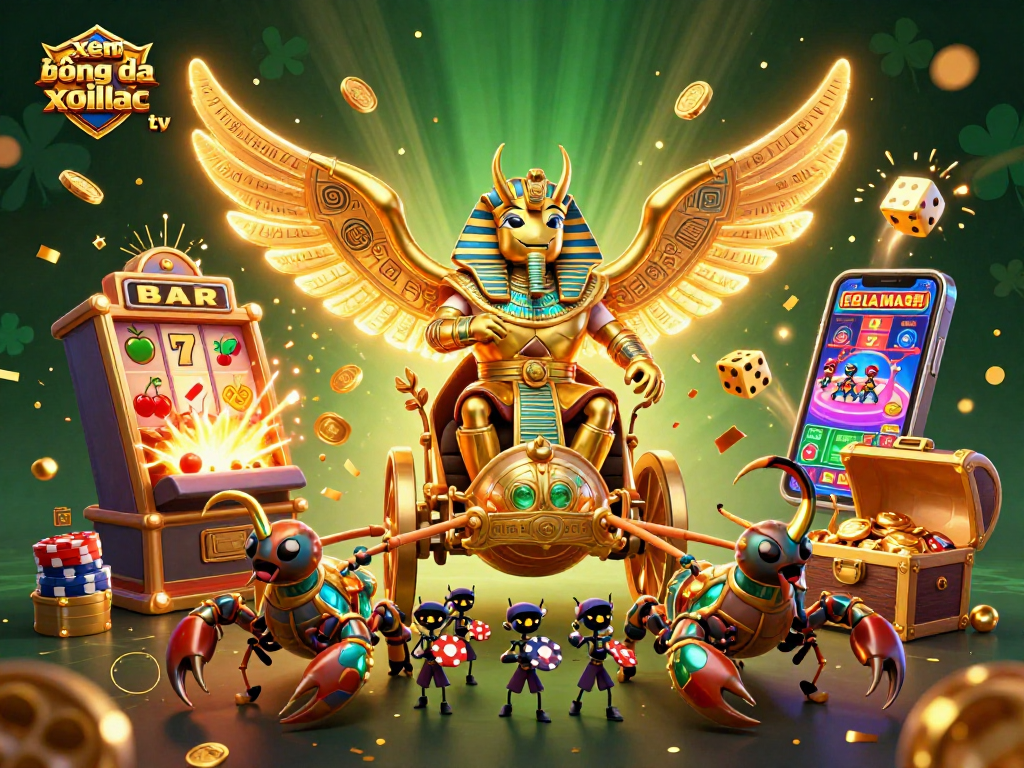 xem bóng đá xoilac tv showcases an epic casino scene with vibrant characters and jackpot elements
