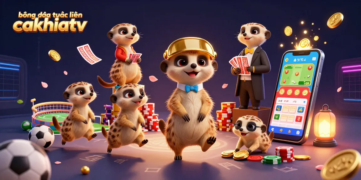 Bóng đá trực tuyến cakhiatv showcases immersive sports betting with meerkats in a vibrant casino scene.