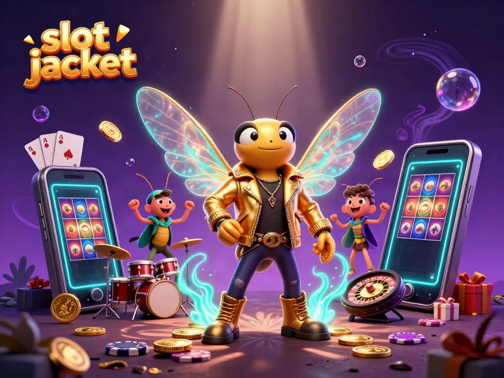 Catch the excitement of slot jackpot with vibrant casino characters and dynamic gaming elements in a colorful scene.