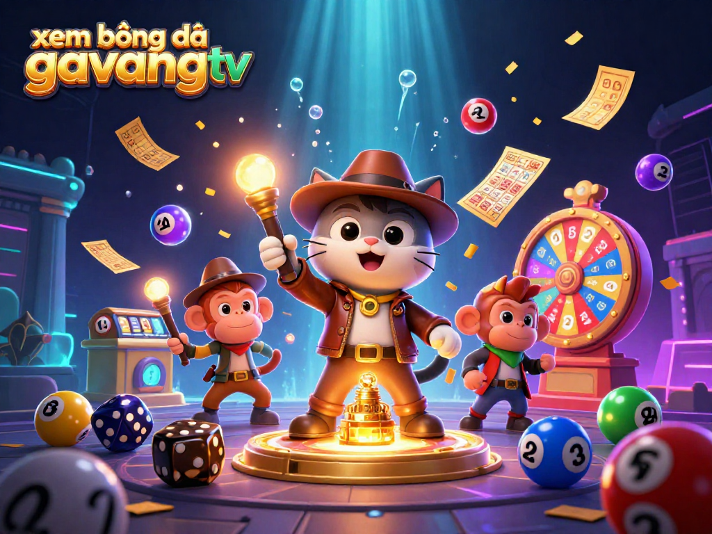 xem bóng đá gavangtv engages players in a thrilling scene with an explorer cat and dynamic lottery elements.